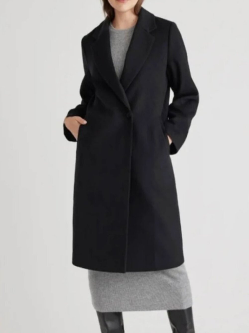 Quince Women Italian Wool Classic Single-Breasted Coat Black Outerwear